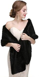 CanB Women's Large 1920 Faux Fur Shawl Bridal Wedding Fur Wraps and Bolero Faux Mink Shrug for Women and Girls (Black)