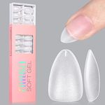 AILLSA Short Almond Nail Tips - 240 PCS Upgraded Matte Soft Gel Nail Tips No Filed, Pre-shaped Full Cover Almond Nails Clear Acrylic False Gelly Nail Tips for Soak Off Nail Extensions 15 Sizes