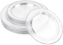 MATANA 40 Clear Plastic Party Plates with Hammered Silver Rim, 20 Dinner Plates 10" Inch + 20 Salad Dessert Appetizer Plates 7.5" Inch, Heavy Duty, Reusable for Christmas Parties, Wedding & Events
