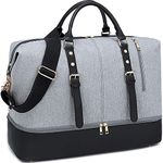 Bluboon Weekender Overnight Bag Oversized Travel Duffel for Men and Women Carry On Tote Shoe Compartment, Grey-D, 21.2"/9.0"/16.5", Classic