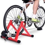 Sportneer Bike Trainer Stand - Steel Bicycle Exercise Magnetic Stand with Noise Reduction Wheel, Red