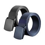 Heshebuy 2 Pieces Nylon Canvas Belt for Men and Women Commuter All-match Automatic Buckle Belt Outdoors, Military Tactical Belt For Leisure Sports (Black+Navy Blue)