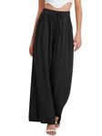 Bloggerlove Womens Linen Palazzo Pants Summer Casual Boho Wide Leg High Waist Lounge Beach Trousers with Pockets, Black, Large