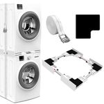NIUXX Universal Stacking Kit for Washing Machine and Tumble Dryer, Adjustable Stacking Frame Kit for 46-66 cm Washer Dryer, Intermediate Frame with Ratchet Ropes and Anti Vibration Pads, Space-Saving