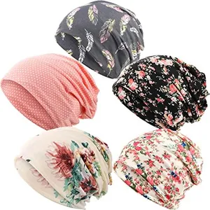 5 Pieces Women's Slouchy Beanie Hat Stretch Turban Hats Cancer Headwear Caps Baggy Skull Sleep Scarf (Fresh Style) Multicoloured