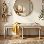 DM Furniture Tufted Dining Bench French Vintage Fabric Upholstered Wood Dining Room Bench Rustic Entryway Bench Bedroom End Bed Bench, Beige 48" Long