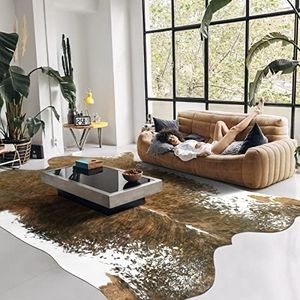 Keeko Faux Cowhide Rug Cute Cow Print Rug, 6.2x7 Western Living Room Rug Premium Animal Print Large Rug Western Room Decor Rugs for Bedroom Non-Slip Indoor Country Faux Hide Rug Saddle Brown