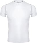 TOPTIE Men's Compression Base Layer, Short Sleeve Sports Top, Athletic Workout Shirt-White-M