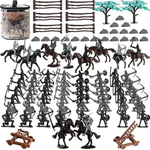 AMOR PRESENT Medieval Knights Toys, Knight Action Figurines for Kids Children Army Men Toy Soldiers, 124PCS with Storage Container