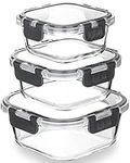 Igluu Meal Prep - Glass Stackable Square Containers (3 Pack) – BPA-Free Lunch Box Food Storage Set. Innovated Leak Proof Hinged Airtight Lids. Microwave, Oven & Dishwasher-Safe (800ml, 520ml, 320ml)