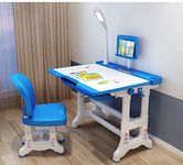 Iris Kids Desk & Chair Set Height Adjustable Children's Desk & Chair Set Tiltable Desktop With Reading Stand & Eye Protection Lamp For Study Room - Alloy Steel, Plastic, 27.56 X 16.14 X 29.53 Inch