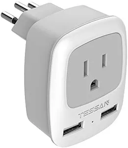 TESSAN Brazil Power Adapter Travel Plug, 3 in 1 USA Outlet Adapter with 2 USB Charging Ports and US Grounded Input for USA to Brazil, Type N