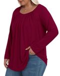 MUSE SHOW Women Plus Size Tops Tunic Long Sleeve Shirts Fall Casual Loose Fit Pleated Blouses Wine Red 5X