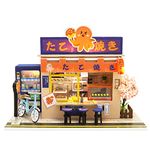 Spilay DIY Dollhouse Miniature with Wooden Furniture,Handmade Japanese Style DIY Dollhouse Kit with Dust Cover & Music Box,1:24 Scale Creative Room Gift Idea for Adult Friend Lover(Star Takoyaki)