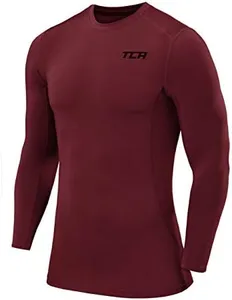 TCA Men's Pro Performance Long Sleeve Running Compression Base Layer Top - Crew Neck - Cabernet, L Mens (40-44" Chest)