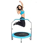SereneLife Portable & Foldable Trampoline - 40" in-Home Mini Rebounder with Adjustable Handrail, Fitness Body Exercise, Springfree Safe for Kids - SLELT403