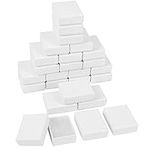 BELLE VOUS 25 Pack White Kraft Cardboard Paper Jewellery Gift Boxes - L5.7x W4.5 x H2.1cm/ 2.24 x 1.77 x 0.83 inches - Cotton Filled Jewelry Display Box Set - Necklaces, Earrings, Bracelets & Rings