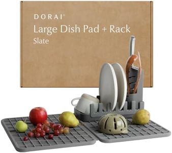 Dorai Home Collapsible Dish Drying Rack with Stone Dish Pad - Kitchen Counter Set with Diatomaceous Earth Stone Dish Mat for Quick Drying - Space-Saving Design - Large 24.6" x 16.5", Slate