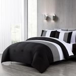 Chezmoi Collection Briar 7-Piece Queen Bed in a Bag Comforter Set with Sheets - Lightweight Comforter Black Gray White Luxury Pleated Stripe Bedding Set for All Season