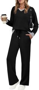 Early Fall Fashion Must Haves Winter Clothing for Women Fall Clothes Fashion Clothing Womens Tops Tracksuits Travel Spring Airport Outfits 2026 Wide Leg Sweatpants 2 Piece Lounge Sets Black XS