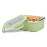 MILTON Cool Touch Square 400 Stainless Steel Container, 380 ml, Green, Microwave Safe, Food Grade, BPA Free, Refrigerator Safe