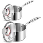 LIANYU 1QT & 2QT Saucepan with Lid, Triply 18/10 Stainless Steel Cooking Boiling Pot with Stay-Cool Handle, Small 1 Quart and 2 Quart Saucepan, Induction Pasta Soup Sauce Pan Pot, Dishwasher Safe