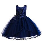 Weileenice Kids Big/Little Girl Holiday Dress Navy Blue Lace Wedding Princess Bridesmaid Ball Gown Formal Evening Girls Flower Birthday Pageant Party Tutu Dresses Christmas 4-5 Reception Photo Shoot