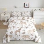 Feelyou Jungle Animals Comforter Queen Size Elephant Lion Giraffe Animal Bedding Sets African Safari Animal Comforter Set for Kids Boys Girls Hunter Brown Rust Wildlife Down Comforter