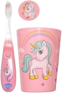 Lily's Home Kids Toothbrush with Flashing Timer with a Cup and Toothbrush Cover. Encourage Children to Brush Their Teeth (Unicorn)