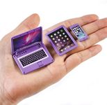 3 Pcs Dollhouse Furniture Accessories Miniature, 1:12 Scale Simulation Metal Laptop Tablet Smart Phone Stuff Doll House Mini Play Set Accessories (Purple)