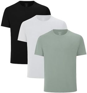 netdraw Men's Ultra-Soft Viscose Bamboo Cotton T-Shirt, Crew Neck Short Sleeve Casual Lounge Dressy Undershirt Tee, Black/Platinum/Sage, 3X-Large