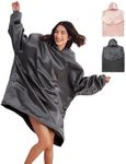 Kitsch Glazey Satin Wearable Blanket Hoodie with 2 Pockets, Soft & Frictionless Oversized Blanket Hoodie, Gentle on Skin & Hair, Cool & Comfy Hoodie Blanket for Women, One Size Fits Most, Charcoal