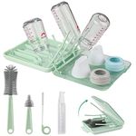 6 in 1 Bottle Cleaner Brush Set with Travel Bottle Drying Racks,360° Cleaning Baby Bottle Brush,Nipple Brush,Straw Cleaner Brush,Soap Dispenser & Organizer Case,Baby Essentials for Home&Travel(Green)