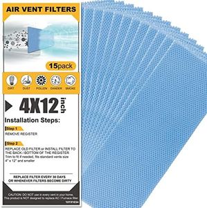 GCGOODS 15 Pcs 4" x 12" Air Vent Filters for Home, Reusable & Washable, 3 Layers Register Vent Filters for Indoor Grille Filtration, Reduce Dander, Dirt, Dust and Pollen, Floor Vent Filters, Blue