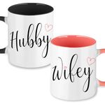 CLVJQ Wedding Gifts for Couples - Hubby & Wifey Coffee Mugs Set - Anniversary Engagement Couple Valentines Bridal Shower Gifts for Men Women Him Her Bride Groom 11.8oz