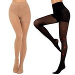 MANZI 2 Pairs Compression Pantyhose for Women Shaping Black Tights 10-15mmHg Support 50D Opaque Tights Compression Stockings（Black+Natural，S）