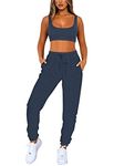 Fixmatti Women's 2 Pieces Outfits Cropped Tank Top and Sweatpants Sweatsuit Set Navy Blue S