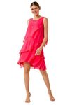 Roman Originals Chiffon Dress for Women UK - Ladies Swing Layered Frilled Tiered Mini Short Length 20s Special Occasion Event Cocktail Party Evening Going Out - Coral - Size 18