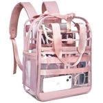 Heavy Duty Clear Backpack, Transparent Backpacks for Girls Women Large PVC Clear College Bookbag See Through Daypack Kids' School Backpack Clear Bag for Student School, Concert, Travel, Work, Pink