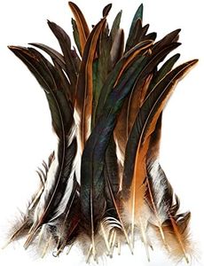 THARAHT 50PCS Rooster Coque Tail Feathers Bulk Natural 14-16Inch 35-40cm for Crafting Wedding Gras Masquerade Party Performances DIY Decoration Rooster Tail Feather,Natural