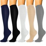 5 Pairs Compression Socks for Women and Men 15-20mmHg - Copper Circulation Support for Nurse, Travel, Exercise