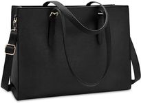 Laptop Bag for Women Waterproof Lightweight Leather 15.6 Inch Computer Tote Bag Business Office Briefcase Large Capacity Handbag Shoulder Bag Professional Office Work Bag Black