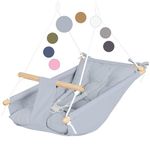 CaTeam - Canvas Kids Swing, Wooden Hanging Swing Seat Chair with Safety Belt, Durable Kids Swing Chair, Outdoor and Indoor Swing for Kids, Mounting Hardware Included, Gray Blue