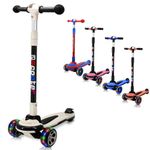 3 Wheels Kids Scooter for 5+ Years Old Boys Girls Teenager Foldable 4 Adjustable Handlebar from 32" - 40" Wide Flashing LED Wheels