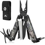 FLISSA Multitool, 15-in-1 Multi Tool Pocket Knife with Sheath, Stainless Steel EDC Multitool Pliers for Men, Camo All-in-One Tools for Camping, Fishing, Survival