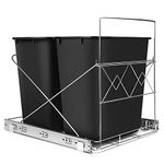 Maltenl Double 35 Quart Pull Out Trash Can Under Cabinet, Adjustable Cabinet Trash Can Pull Out Kit, Chrome Under Sink Trash Can Pull Out Slides Rack for Kitchen, Trash Can Not Included