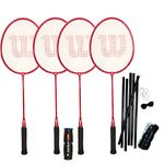 Wilson Fluo Pro Badminton Rackets 4 x Red + Shuttles + Net/Posts