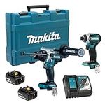 Makita DLX2412T 18V LXT Brushless Cordless 2-Piece Combo Kit with 1/4" Impact Driver and 1/2" Hammer Drill/Driver Two 5.0 Ah Batteries Rapid Charger (DTD154Z/DHP486Z)