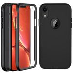 OWKEY For iPhone XR Case, iPhone XR Phone Case, 360° Full Body Bumper Case Built-in Screen Protector, Rugged PC Front+Soft Liquid Silicone Back Shockproof Anti-scratch Protective Cover, Black