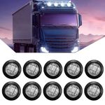 gunhunt 10 PCS Truck LED Side Light, 12V Round 3/4" Side Light Night Warning Signal Indicator, Side Marker Clearance Light with Pigtail Harness Flush Mount, Universal for Most Trailer RV (White)